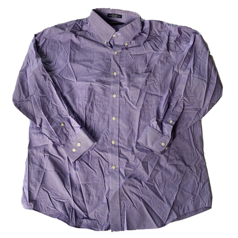 Kirkland Signature Mens Check Non Iron Purple Button Down Dress Shirt Size 17-33